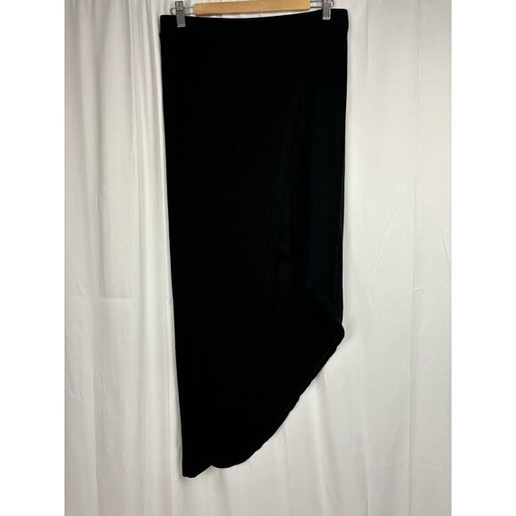 BCBG MAX AZRIA L Black Stretch Knit Asymmetric Hem Faux Wrap Skirt - Picture 1 of 8